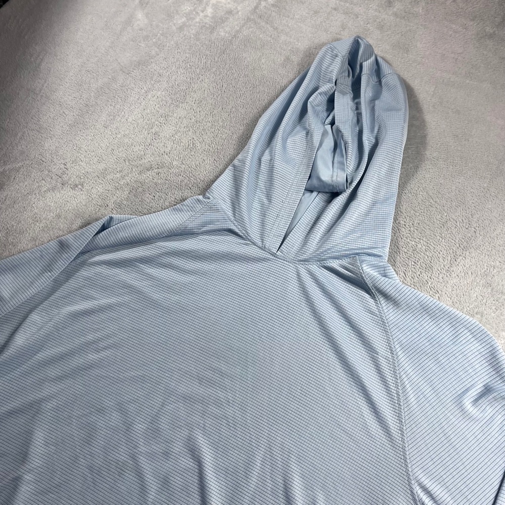 Huk Mens XXL Light Blue Micro Grid Performance Fishing Hoodie Long Sleeve Shirt